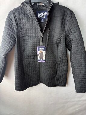 Lands' End Black Quilted Hooded Zip Jacket